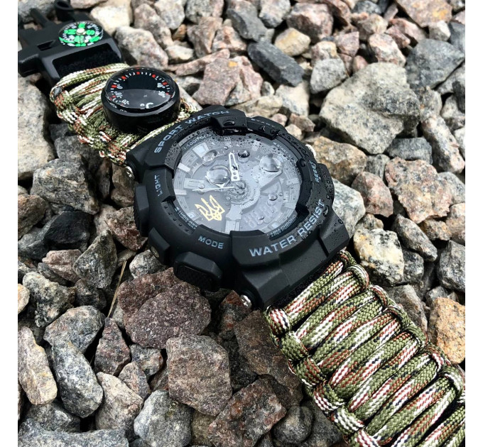 Patriot 005 Тризуб золото Чорний Паракордовий ремінець Camo Green + Коробка