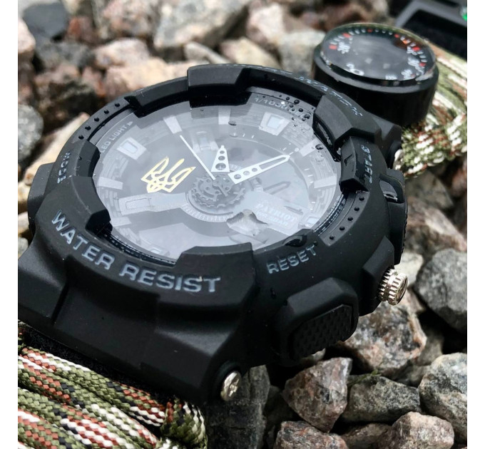 Patriot 005 Тризуб золото Чорний Паракордовий ремінець Camo Green + Коробка