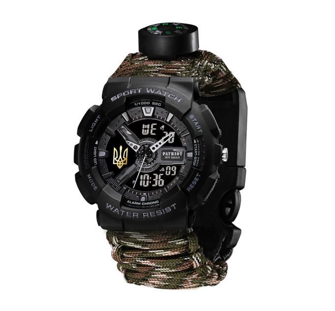 Patriot 005 Тризуб золото Чорний Паракордовий ремінець Camo Green + Коробка