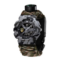 Patriot 005 Тризуб золото Сірий камуфляж Паракордовий ремінець Camo Green+Коробка