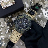 Patriot 005 Тризуб золото Camo Green Паракордовий ремінець Khaki + Коробка.