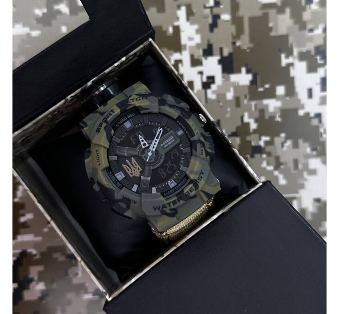 Patriot 005 Тризуб золото Camo Green Паракордовий ремінець Khaki + Коробка.