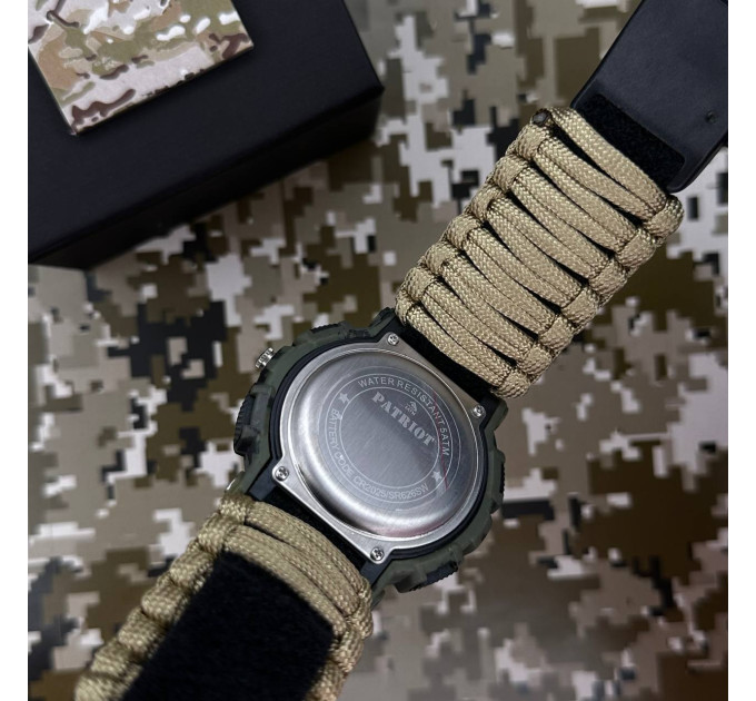 Patriot 005 Тризуб золото Camo Green Паракордовий ремінець Khaki + Коробка.