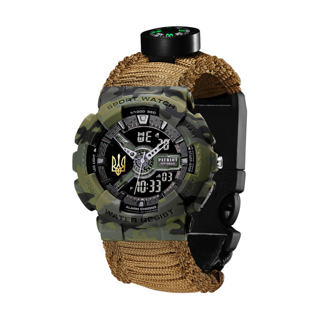 Patriot 005 Тризуб золото Camo Green Паракордовий ремінець Khaki + Коробка.
