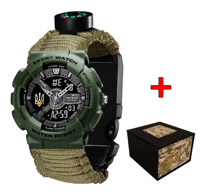 Patriot 005 Тризуб золото Army Green Паракордовий ремінець Army Green + Коробка.