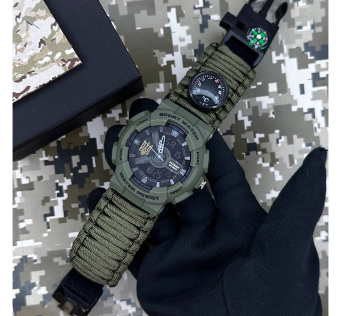 Patriot 005 Тризуб золото Army Green Паракордовий ремінець Army Green + Коробка.