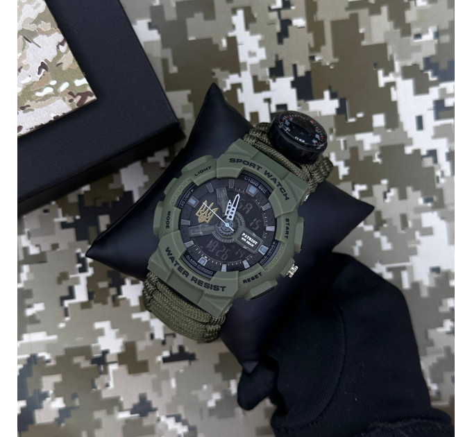 Patriot 005 Тризуб золото Army Green Паракордовий ремінець Army Green + Коробка.