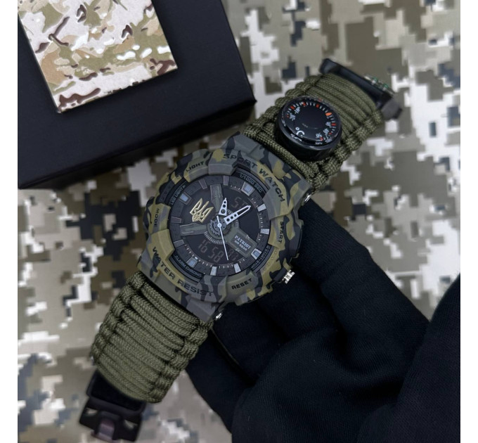 Patriot 005 Тризуб золото Camo Green Паракордовий ремінець Army Green + Коробка.