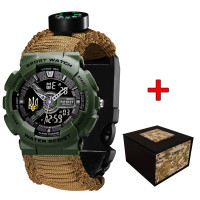 Patriot 005 Тризуб золото Army Green Паракордовий ремінець Khaki + Коробка.