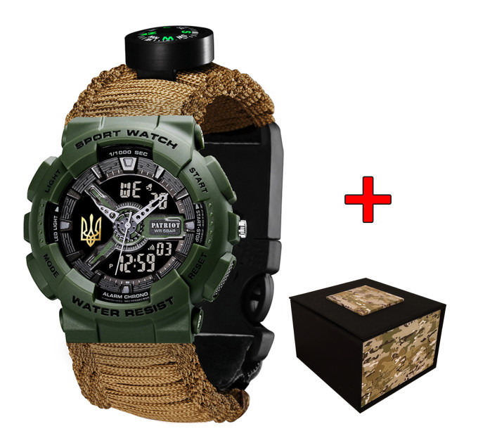 Patriot 005 Тризуб золото Army Green Паракордовий ремінець Khaki + Коробка.