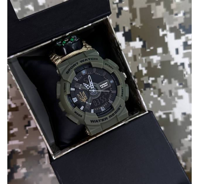 Patriot 005 Тризуб золото Army Green Паракордовий ремінець Khaki + Коробка.