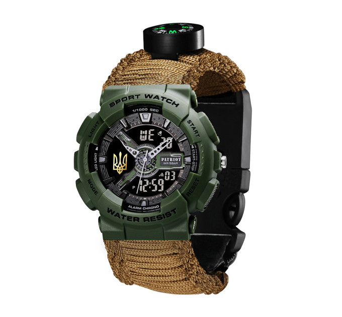 Patriot 005 Тризуб золото Army Green Паракордовий ремінець Khaki + Коробка.