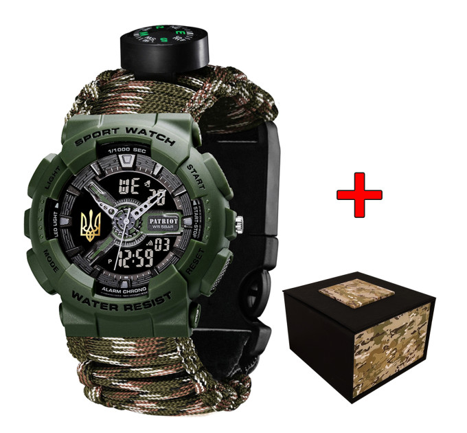 Patriot 005 Тризуб золото Army Green Паракордовий ремінець Camo Green + Коробка.