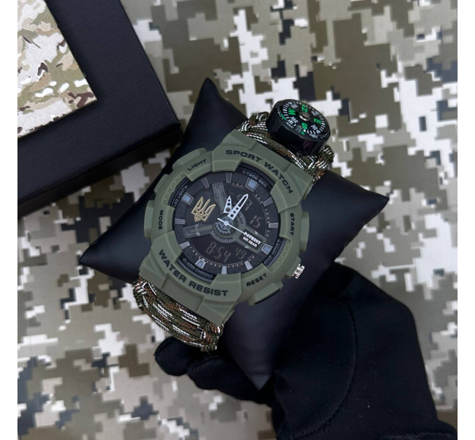Patriot 005 Тризуб золото Army Green Паракордовий ремінець Camo Green + Коробка.