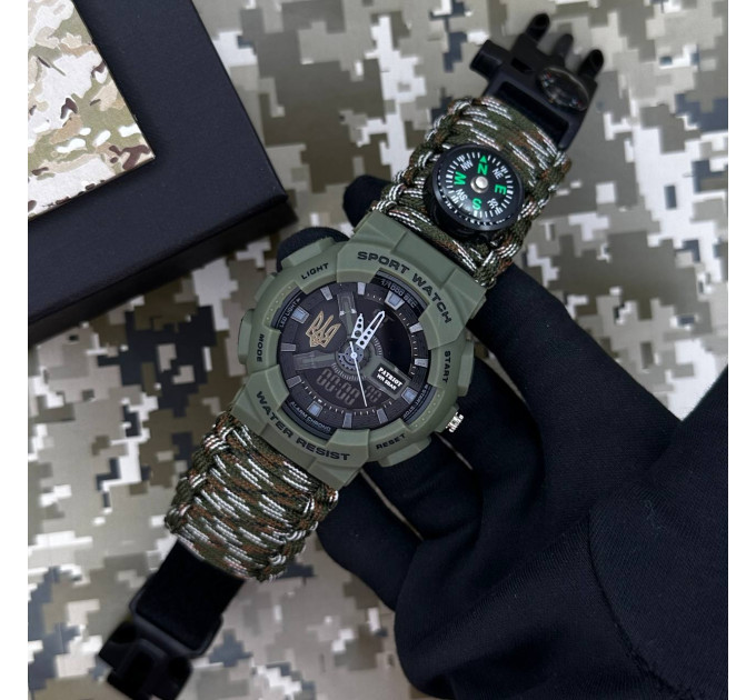 Patriot 005 Тризуб золото Army Green Паракордовий ремінець Camo Green + Коробка.