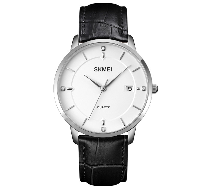 Skmei 1801LSIWT Silver-Black White Leather