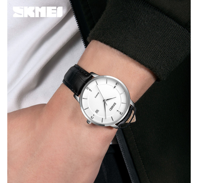 Skmei 1801LSIWT Silver-Black White Leather