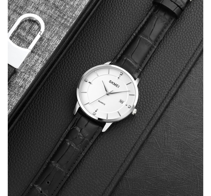 Skmei 1801LSIWT Silver-Black White Leather