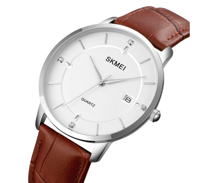 Skmei 1801LSIBN Silver-White Brown Leather