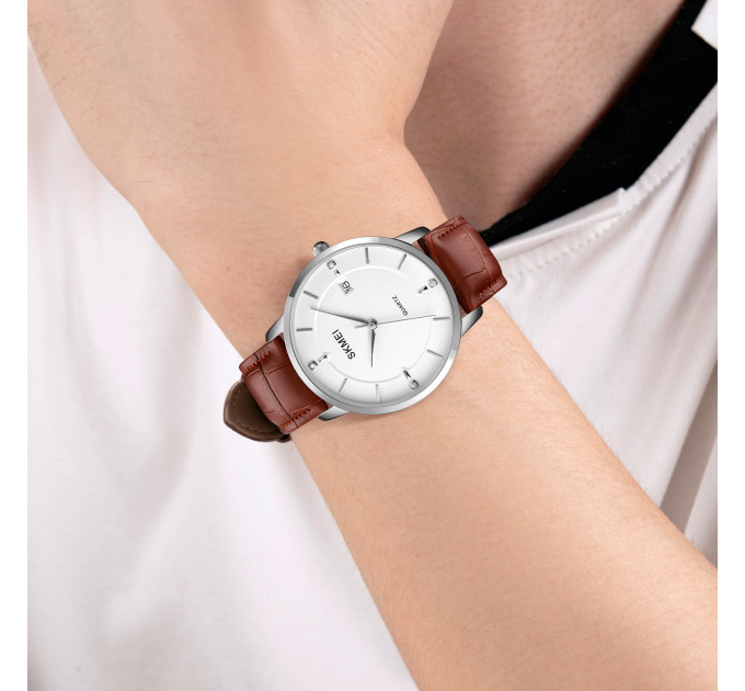 Skmei 1801LSIBN Silver-White Brown Leather