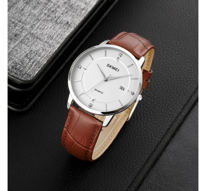 Skmei 1801LSIBN Silver-White Brown Leather