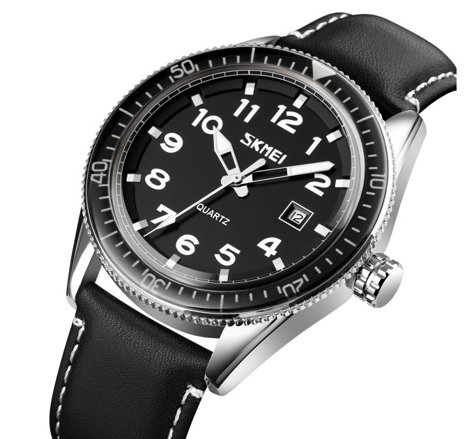 Skmei 9232LSIBK Silver-Black Leather