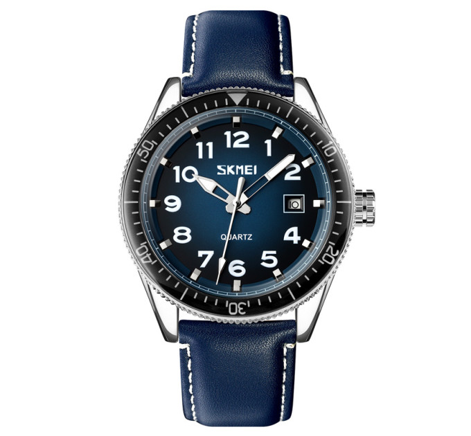 Skmei 9232LSIBU Silver-Blue-Leather Strap