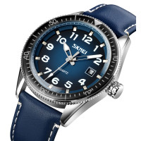 Skmei 9232LSIBU Silver-Blue-Leather Strap