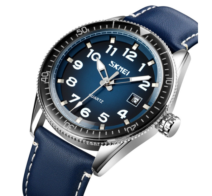 Skmei 9232LSIBU Silver-Blue-Leather Strap