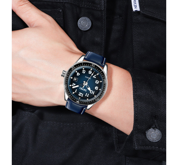 Skmei 9232LSIBU Silver-Blue-Leather Strap