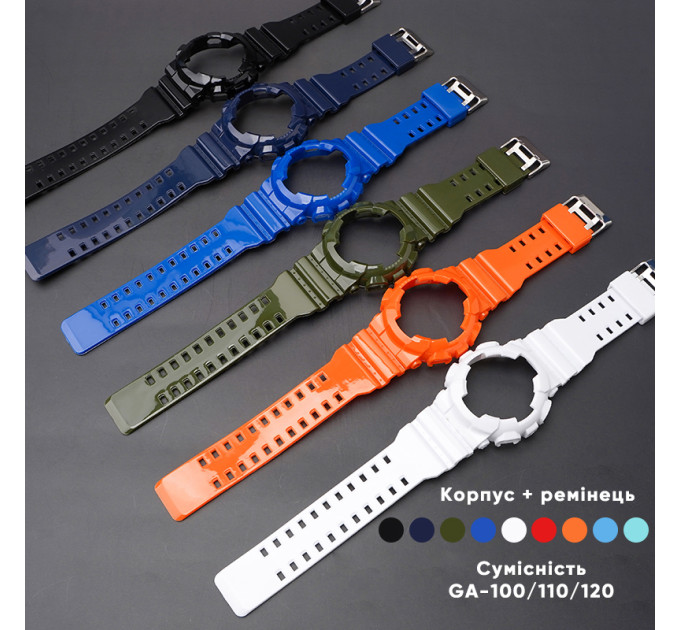 Ремінець + безель (рант) для Casio G-Shock GA-100 Dark Blue-Glossy SI