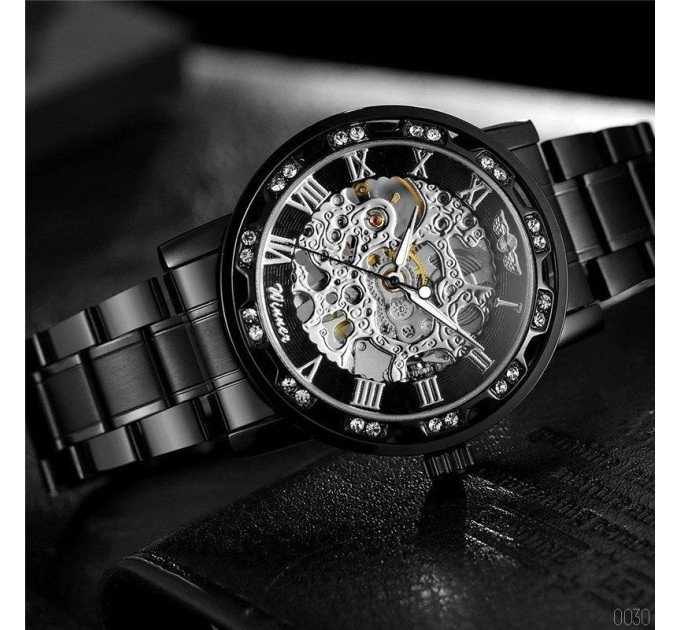 Winner 8012 Diamonds Automatic Black-Silver