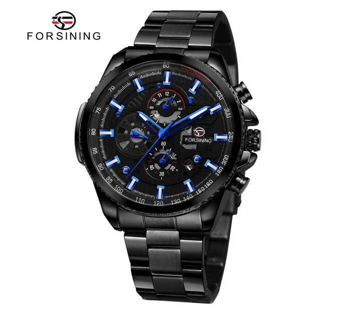 Forsining 6909 All Black-Blue Steel