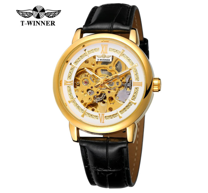 Forsining 8173 Gold-White Leather