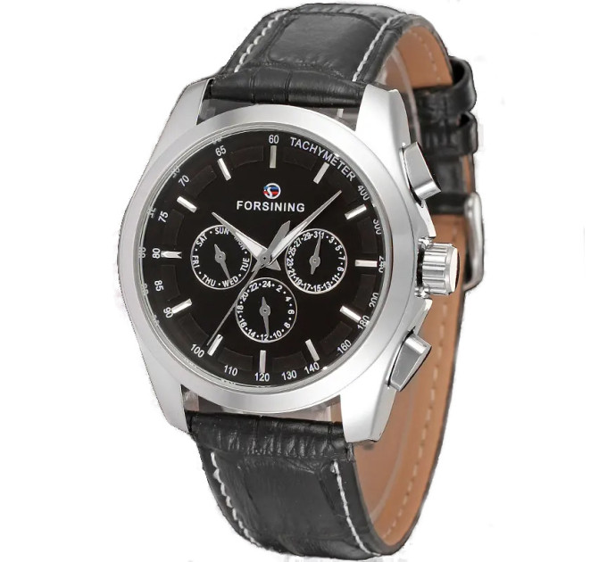 Forsining 6625 Silver-Black Leather