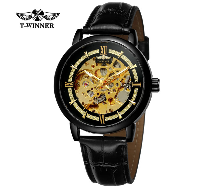 Forsining 8173 All Black-Gold Leather