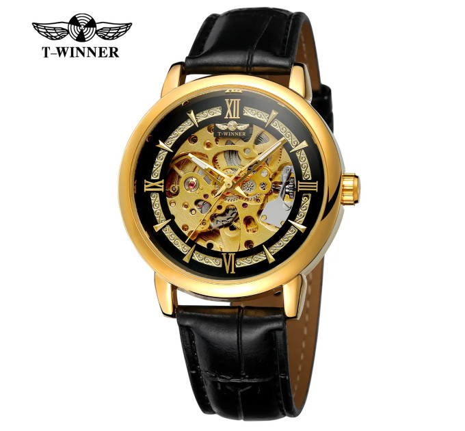 Forsining 8173 Gold-Black Leather