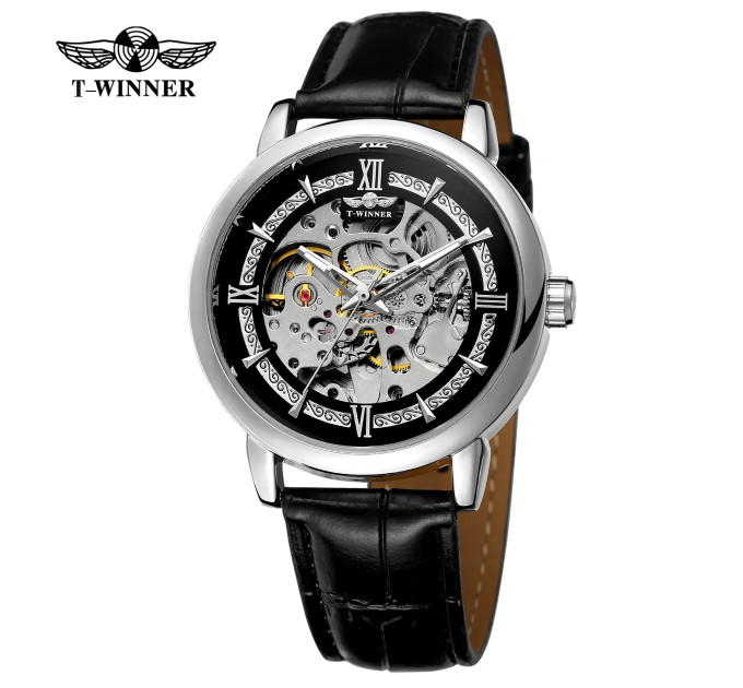 Forsining 8173 Silver-Black Leather