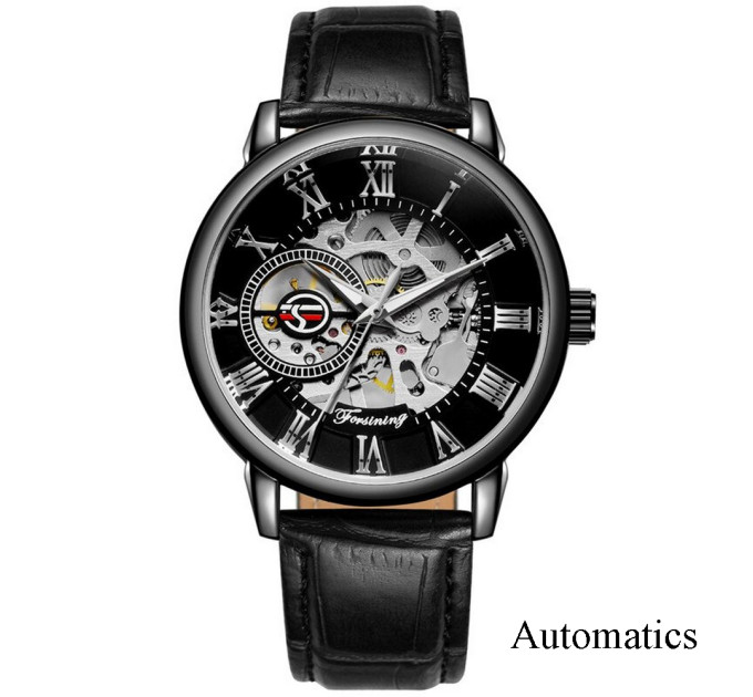 Forsining 8099A All Black Leather