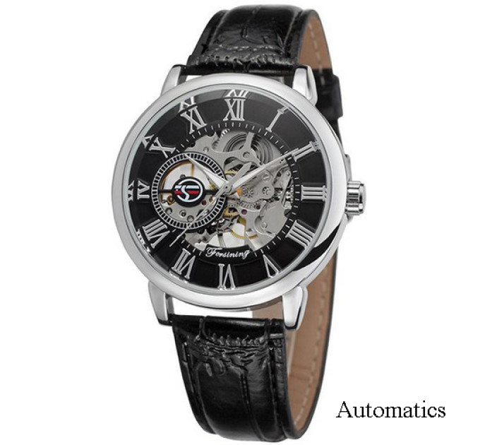 Forsining 8099A Silver-Black Leather