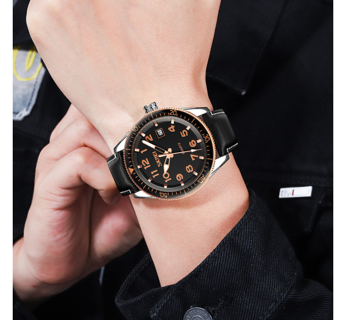 Skmei 9232LRGBK Rose-Gold Black Leather SALE