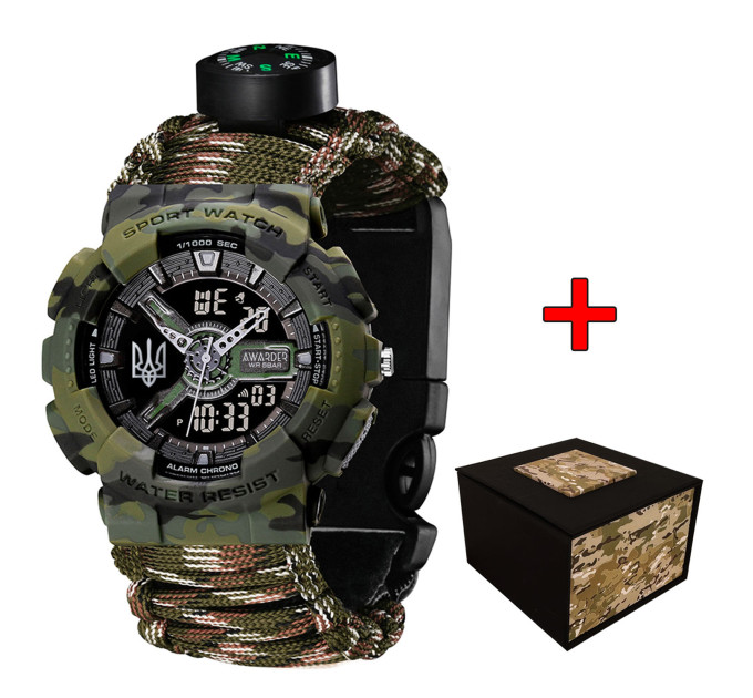 Awarder 005 Тризуб срібло Camo Green Паракордовий ремінець Camo Green