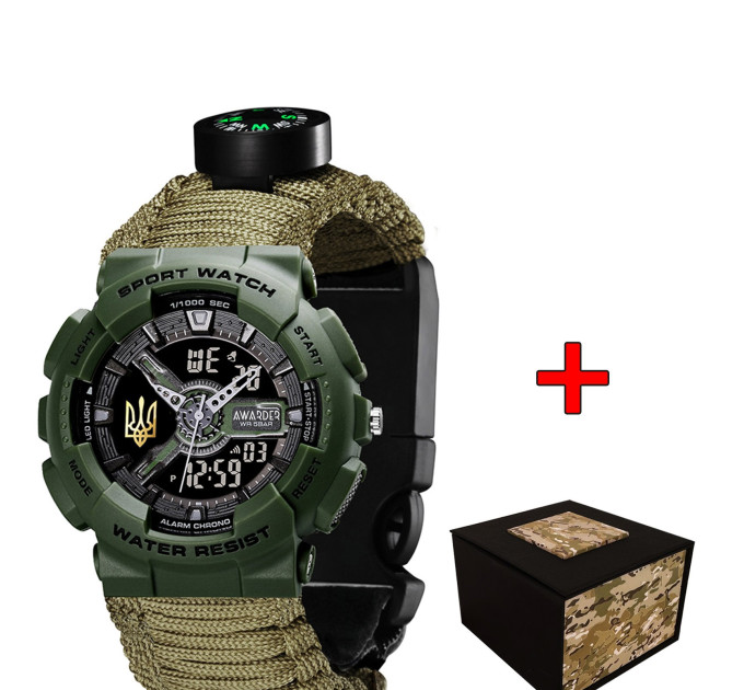 Awarder 005P Тризуб золото Army Green Паракордовий ремінець Army Green + Коробка.