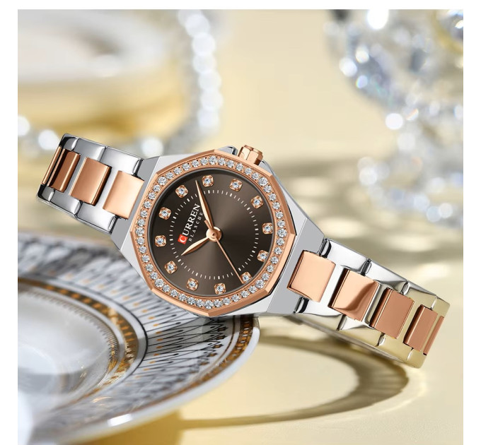 Curren 9100 Silver-Rose Gold-Brown