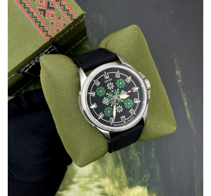 Awarder Embroidery Silver-Green Black Battery 10ATM
