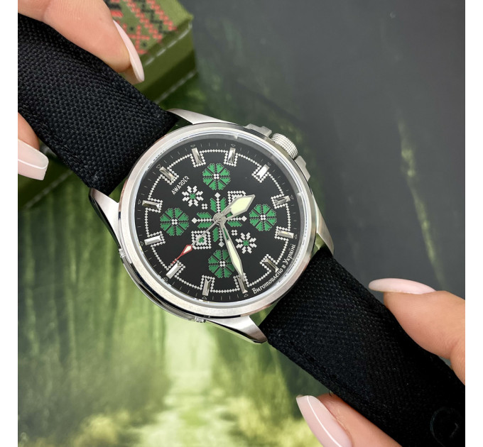 Awarder Embroidery Silver-Green Black Battery 10ATM
