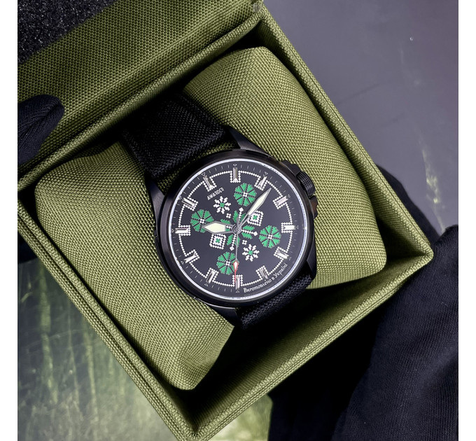 Awarder Embroidery Black-Green Black Battery 10ATM