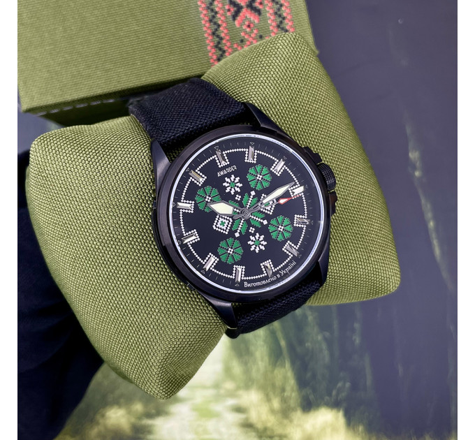 Awarder Embroidery Black-Green Black Battery 10ATM