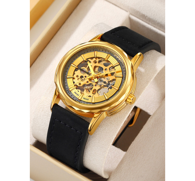 Skmei M035LGDBK Gold-Black Leather