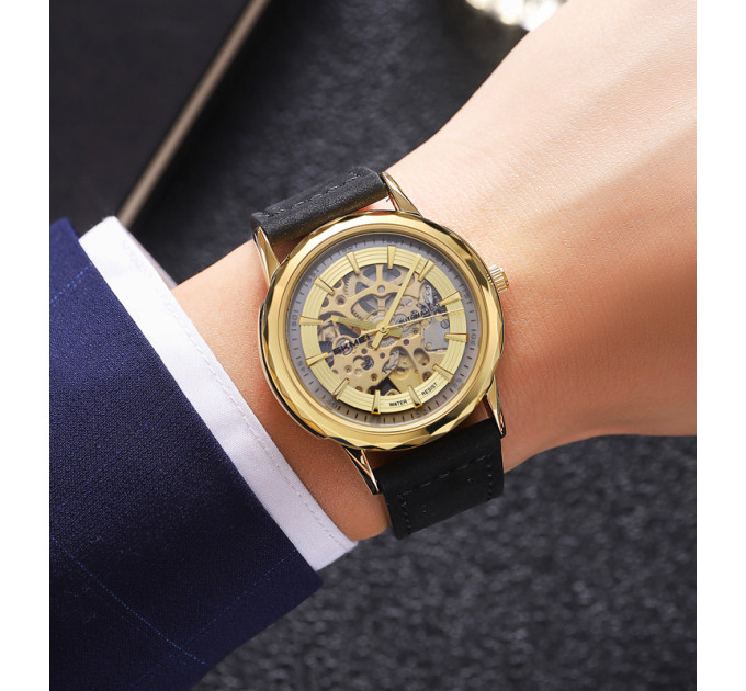 Skmei M035LGDBK Gold-Black Leather